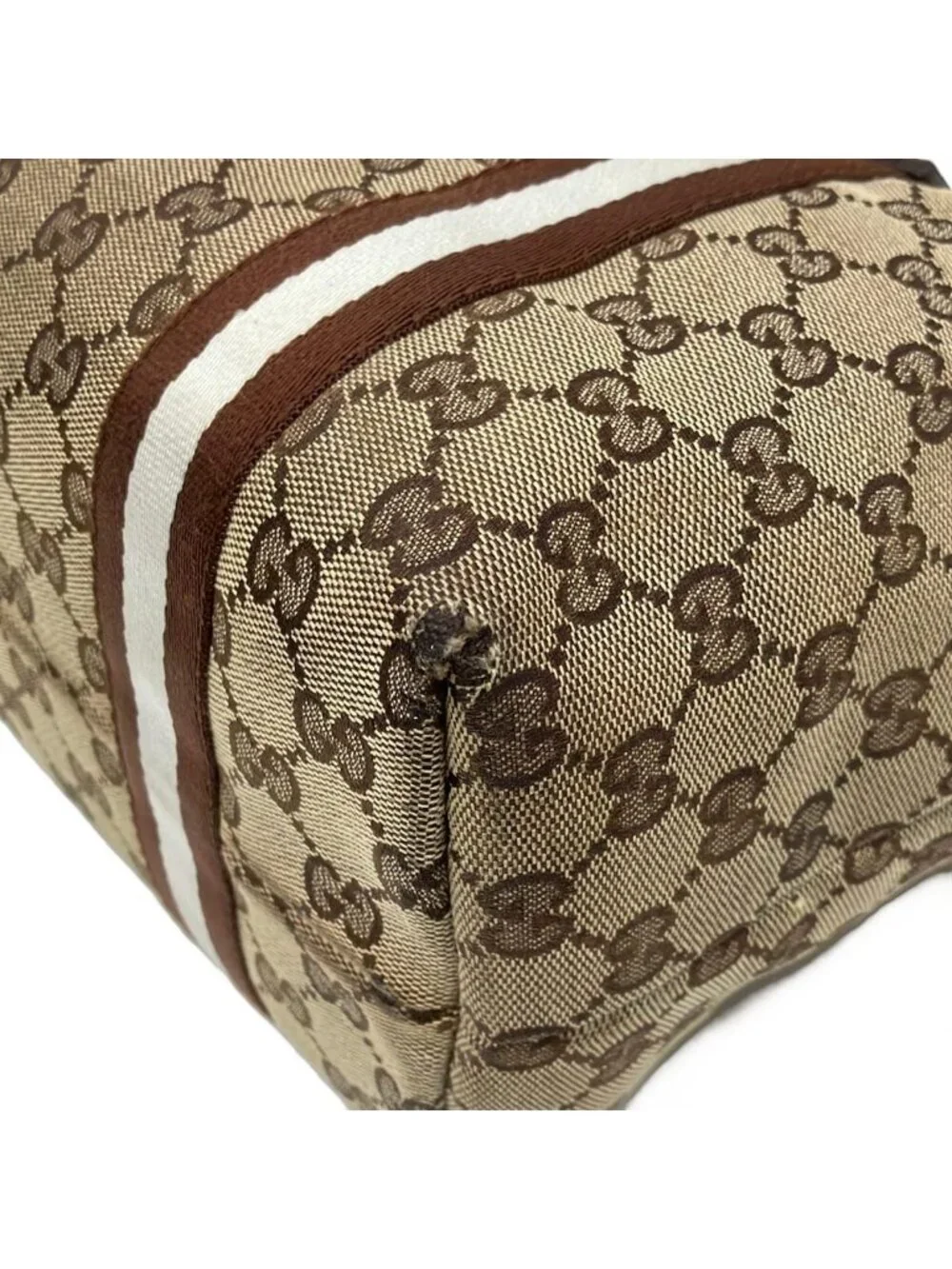 Gucci Tote GG Pattern Beige Dark Brown White Leather
